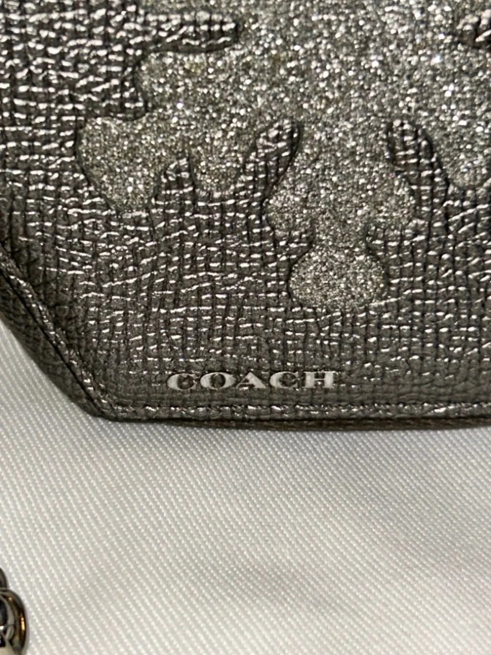 Coach grey metallic snowflake wristlet pouch